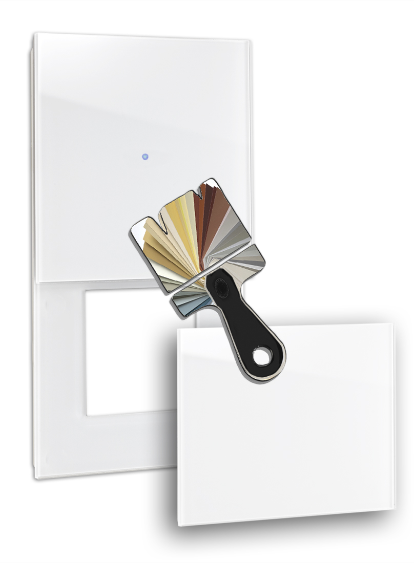 Touch-Blende NOVA - Glas-Optik 1-fach mit Ausschnitt und Abdeckung in Farrow & Ball-Farbe.