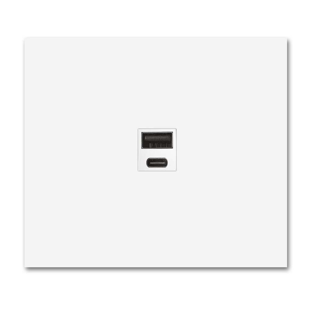 USB A+C mit 1-fach Rahmen Metall weiß. Square Series