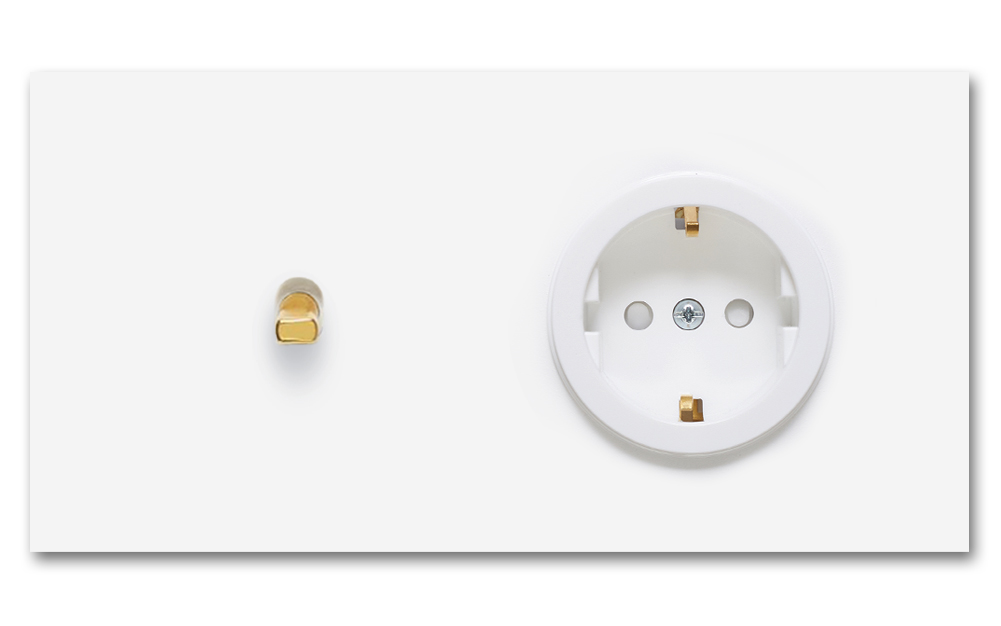 Toggle switch metal matte white gold 1 gang + 1 Socket 2 way horizonal. Square Series