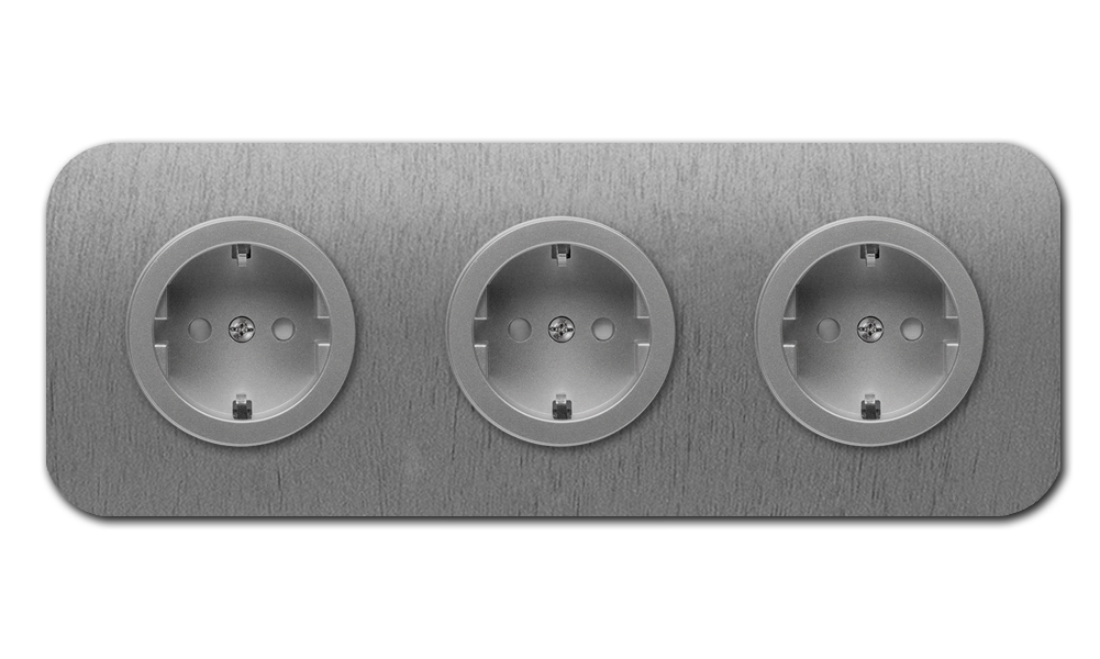 Rounded Socket in Titanium Grey, 3-Gang. Cube Series