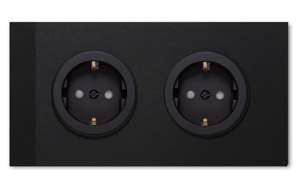 Socket metal matte black 2 gang. Square Series