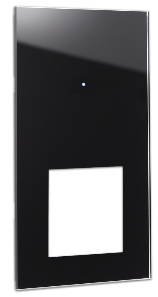 Touch-Blende NOVA - Glas-Optik 1-fach mit quadratischem Ausschnitt in Schwarz.
