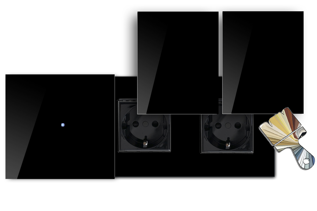 Touchschalter mit Steckdose. Farrow Ball Farbe. 230V. Glas-Optik. NOVA