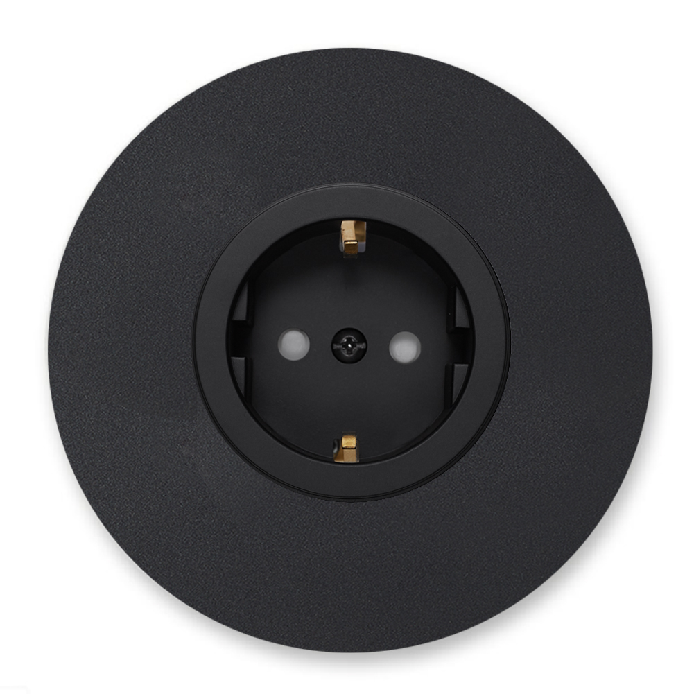 Socket metal matte black single 1 gang. Round Series