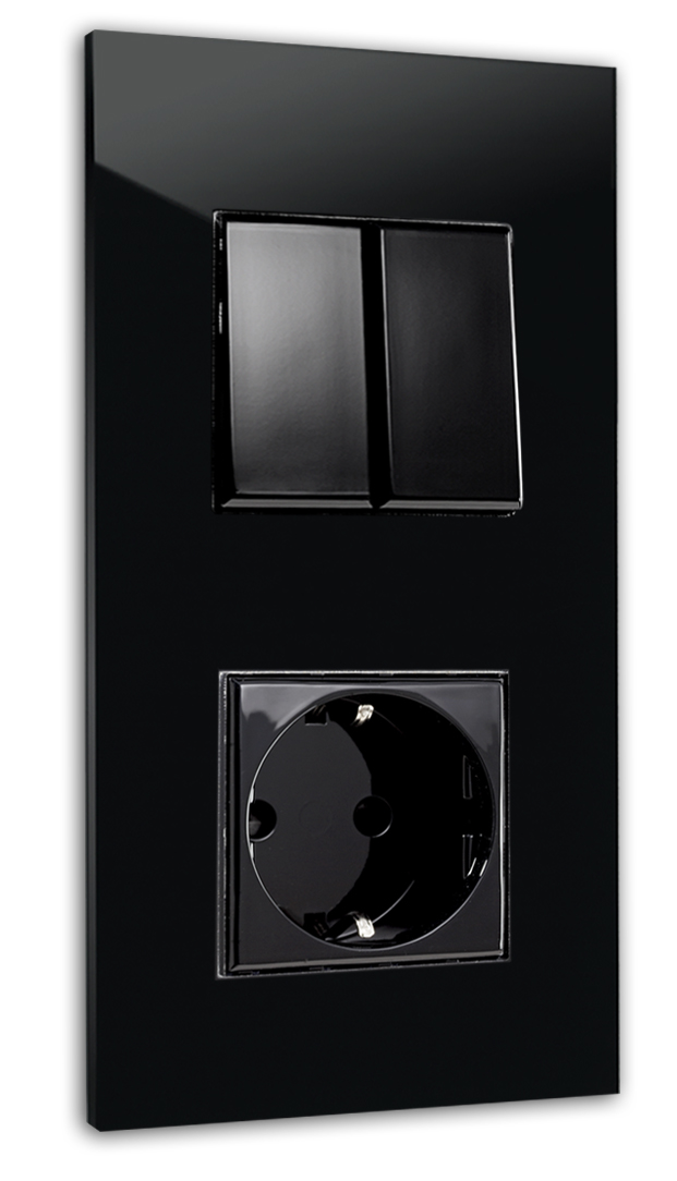 Kombination 2 Schalter + 1 Steckdose Glas-Optik schwarz MAXIM