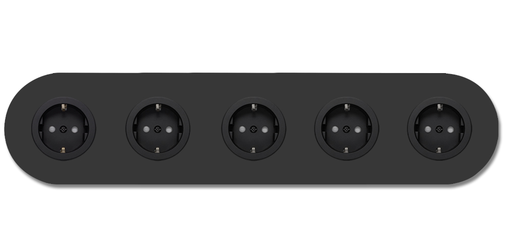 Socket metal matte black 5 gang. Round Series