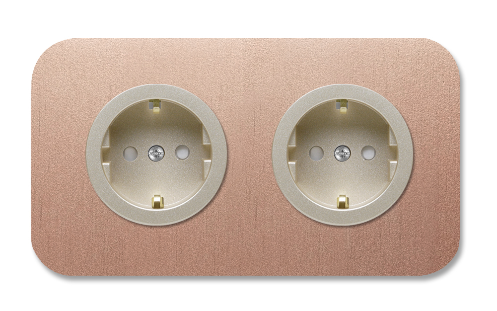 Steckdose Metall Kupfer abgerundet 2-fach. Cube Series