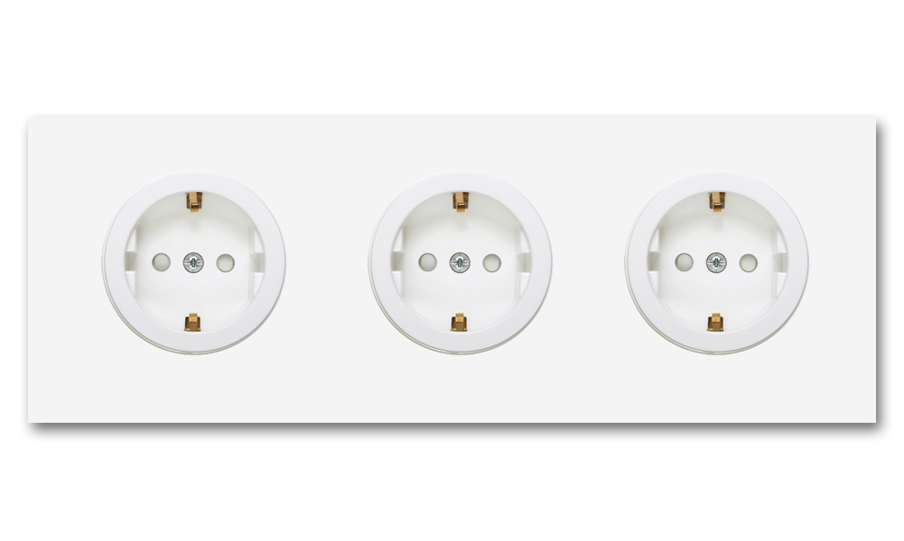 Socket metal matte white 3 gang. Square Series