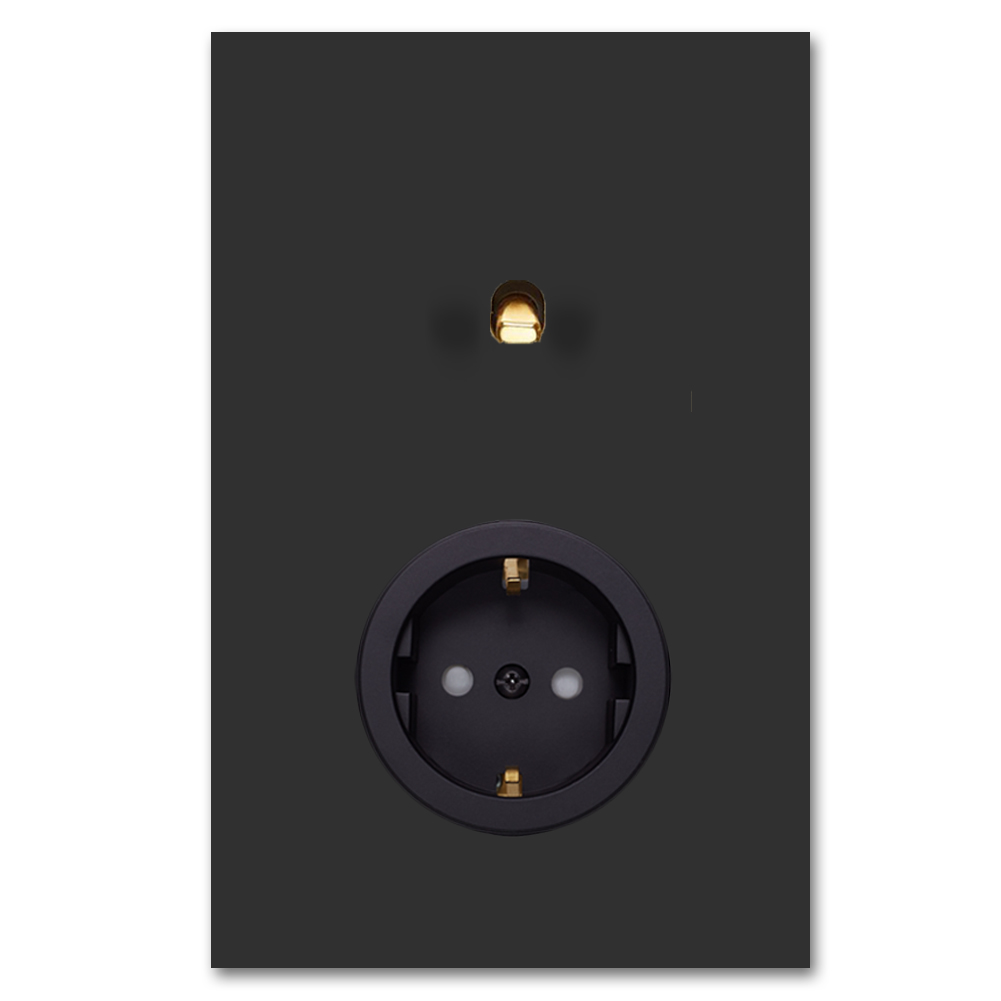 Kipphebel-Lichtschalter Metall matt Schwarz Gold 1-fach + 1 Steckdose. Square Series