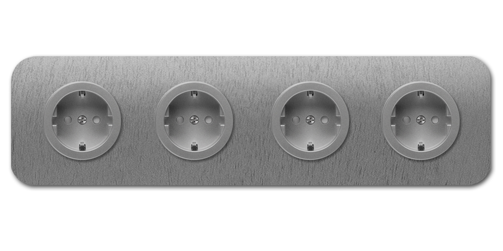 Rounded Socket in Titanium Grey, 4-Gang. Cube Series
