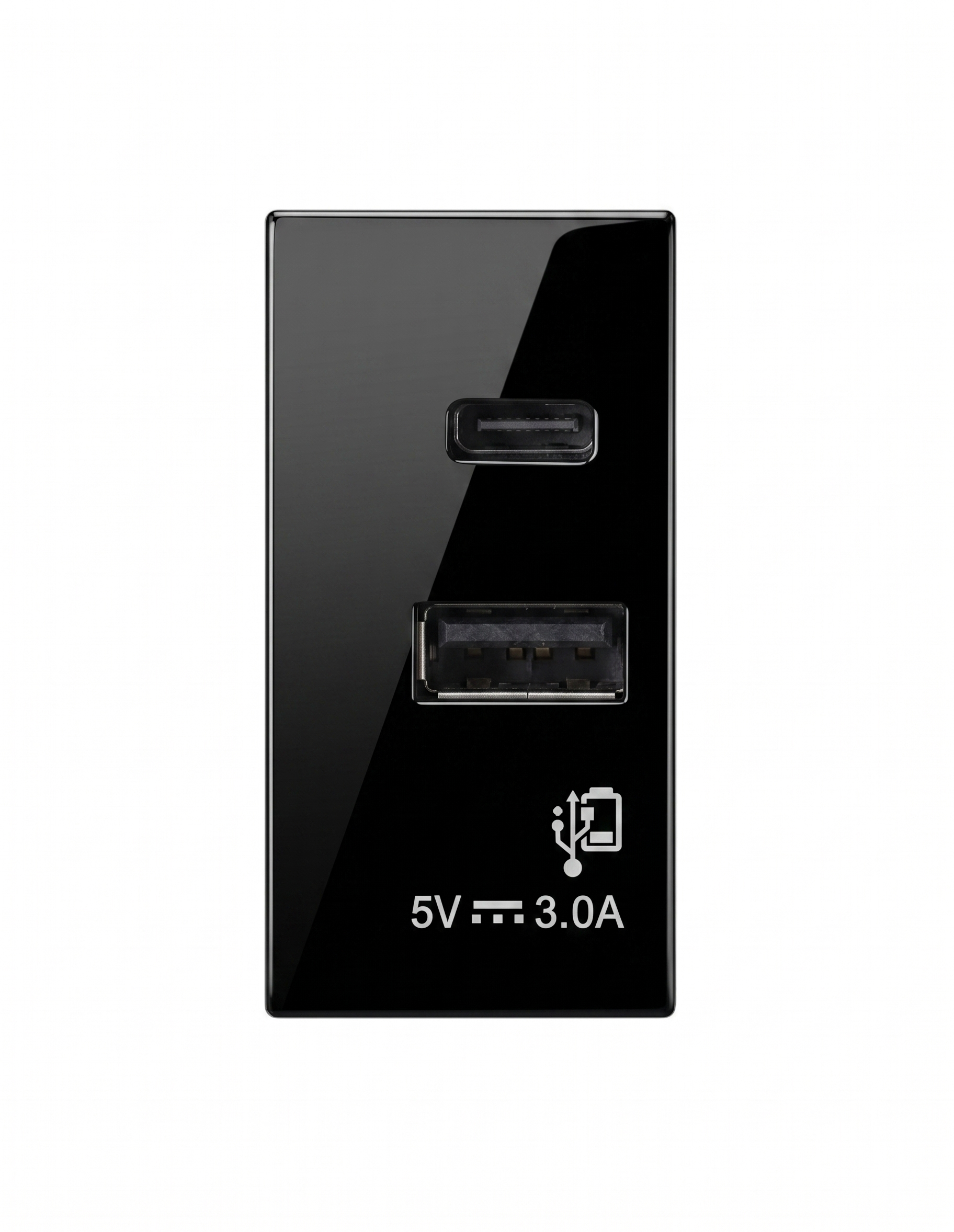 USB charger Glossy black. Narrow = 1/2 socket width