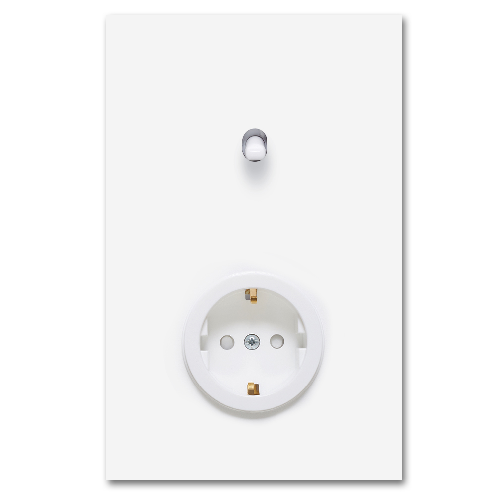 Toggle switch metal matte white 2 gang + 1 socket 2 way. Square Series