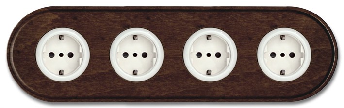 Socket outlet porcelain wenge wood 4-way