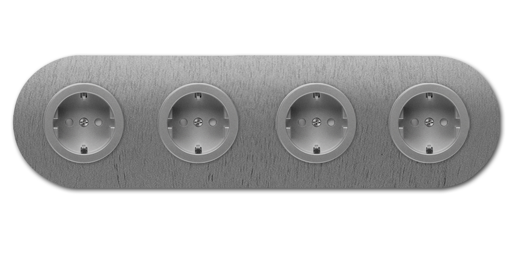 Runde Metall-Steckdose titanium grau 4-fach. Round Series