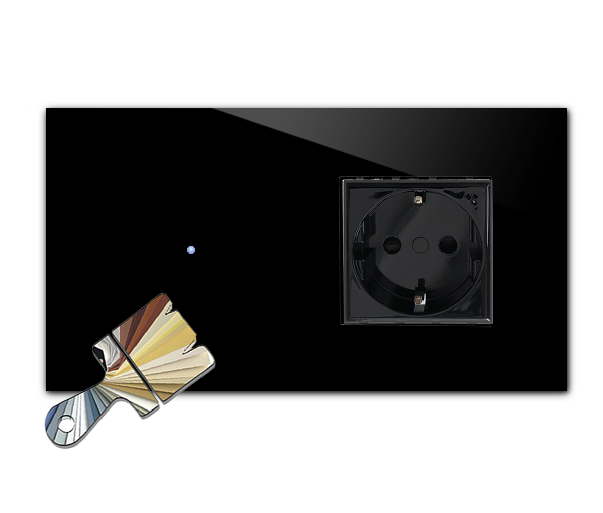 Touchschalter mit Steckdose. Farrow Ball Farbe. 230V. Glas-Optik. NOVA