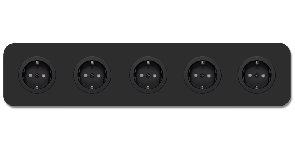 Rounded socket outlet metal black matt 5-gang. Cube Series