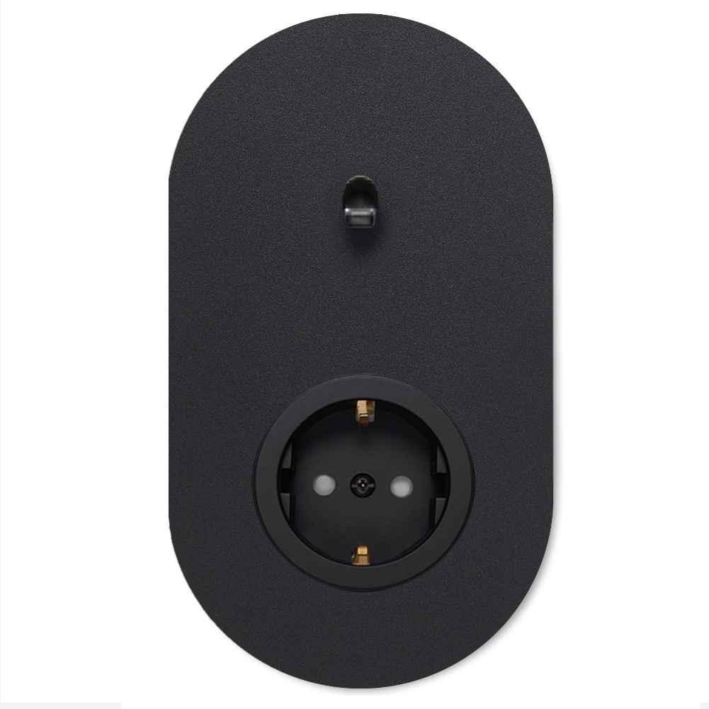 Toggle switch metal matte black 1 gang + 1 socket 2 way. Round Series