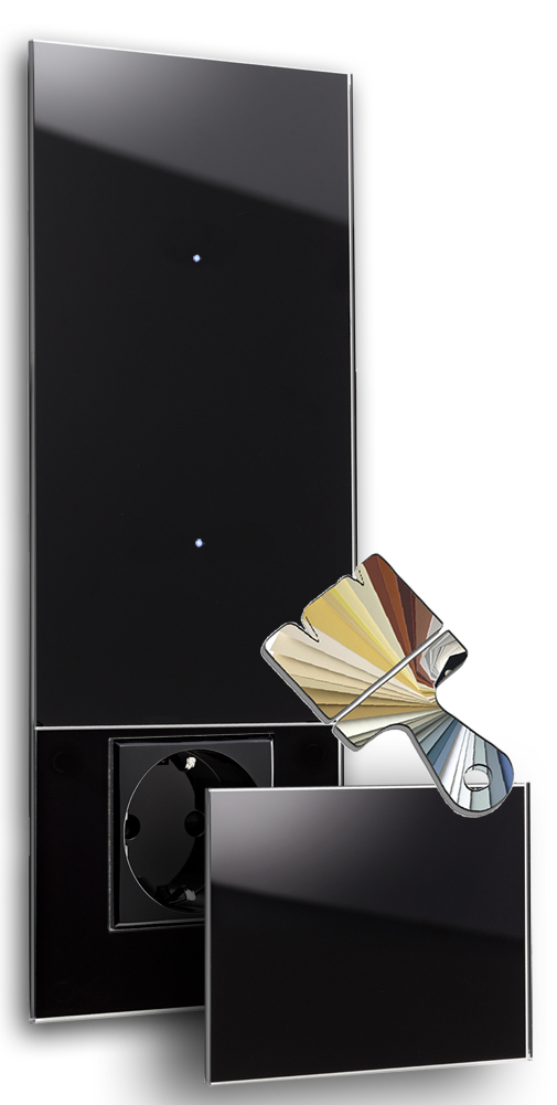 Touchschalter mit Steckdose. Farrow Ball Farbe. 230V. Glas-Optik. NOVA